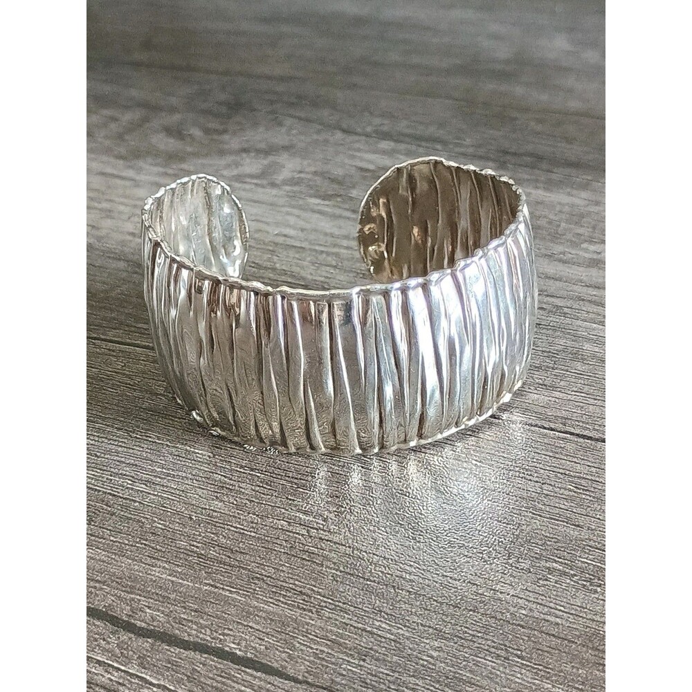 Brutalist Sterling Silver 925 Italy Vintage Wide Cuff Flexible Bracelet Tested